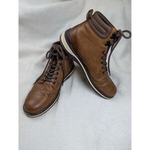 Red Ale Mens Brown Faux Leather Lace Up Combat Hiker Boots Round Toe
